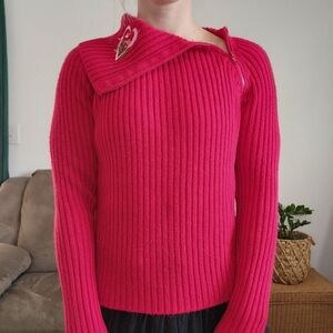 Zoey Beth Red Ribbed Turtleneck Sweater With Embroidered Heart Detail Size Mediu